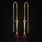 Main profile view of The sovereign solid 18k. gold threader earrings in black background