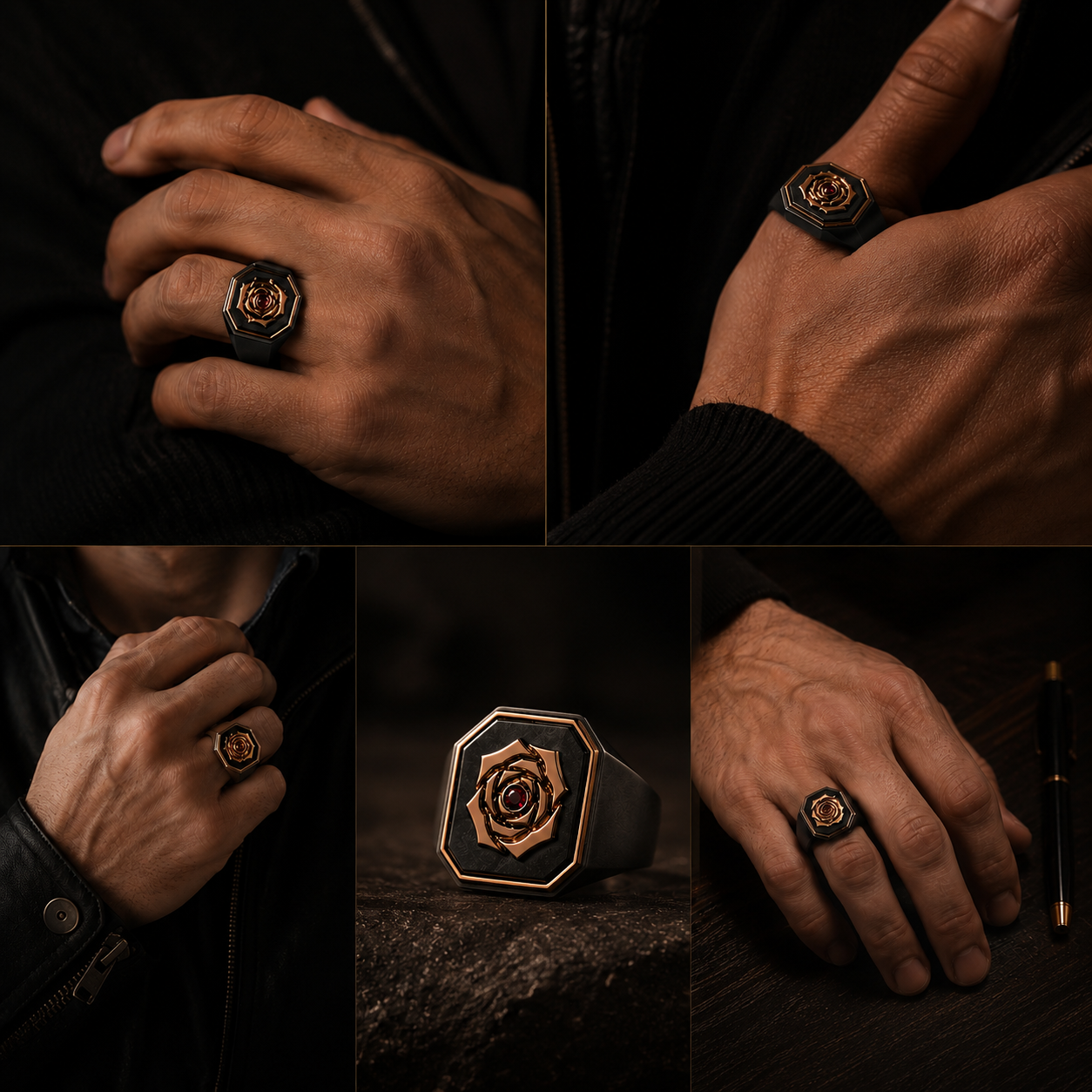 Different styles on wearing the The Reckoning - Black Rhodium Signet Ring by ELIZA